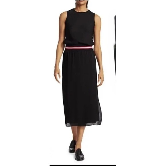 THEORY black 100% silk dress striped waistband long Size S - Picture 5 of 15